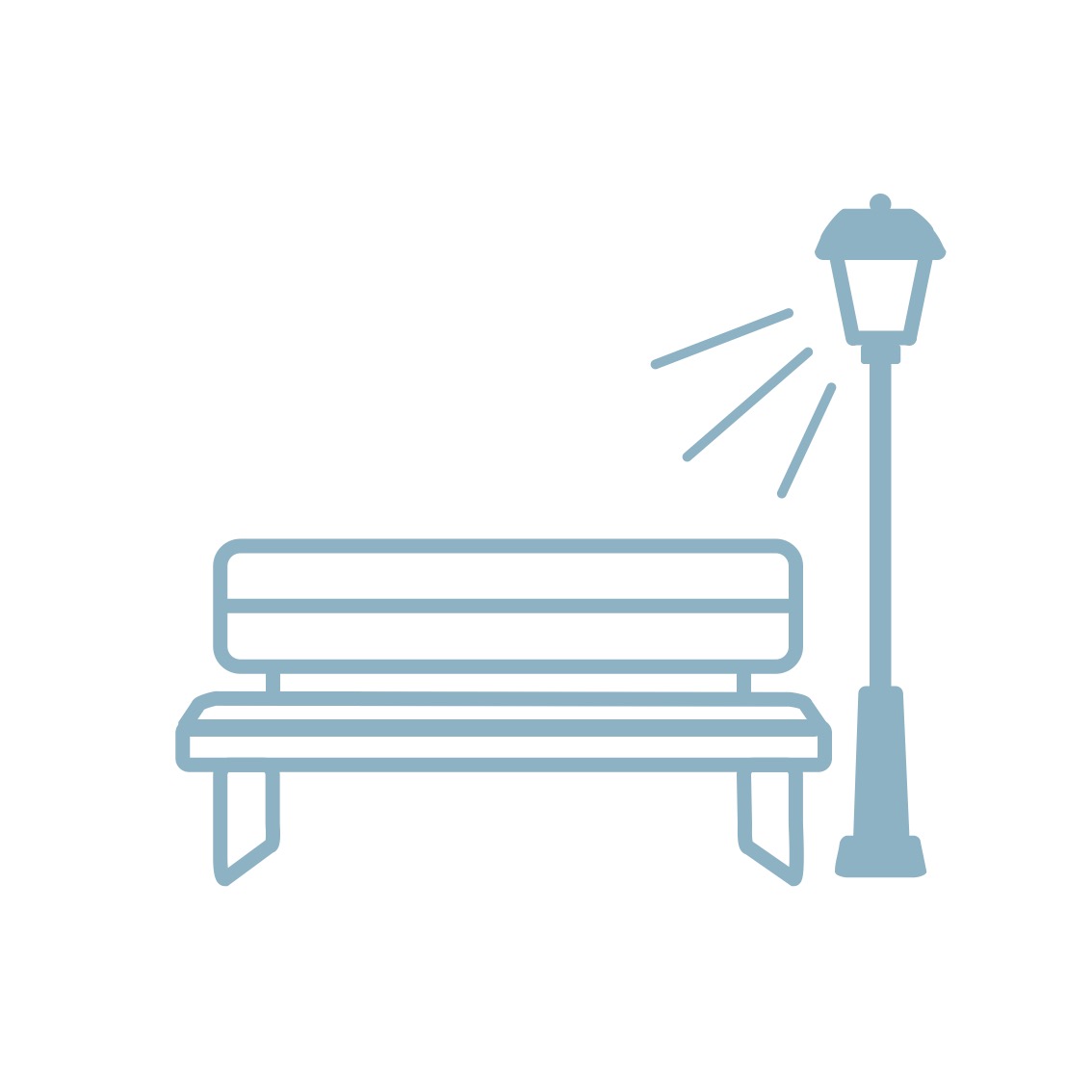 こころのベンチのロゴ（ベンチと街灯）